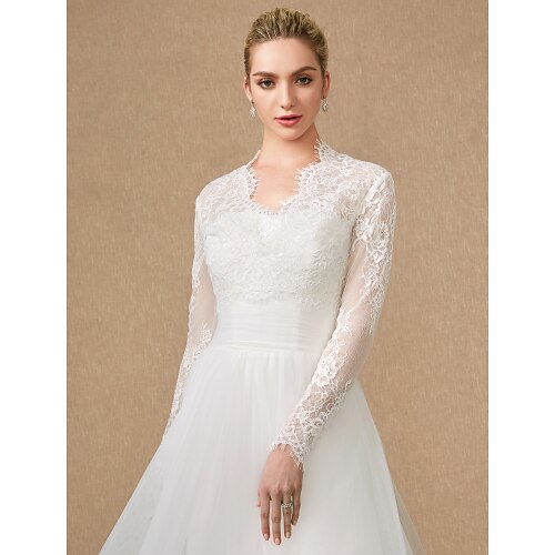 

Long Sleeve Shrugs Lace / Tulle Wedding / Party / Evening Women's Wrap With Lace / Appliques / Zipper