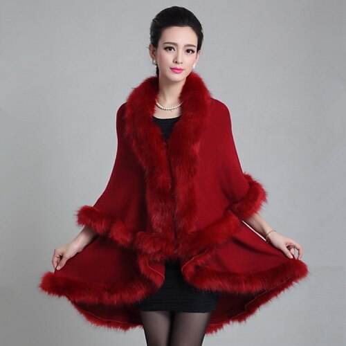 

Women's Cloak / Capes Daily Fall Winter Long Coat V Neck Jacket Long Sleeve Solid Colored Purple Wine Khaki / Cotton