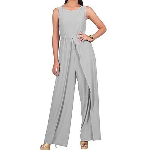 

Women's Jumpsuit Split Solid Colored Round Neck Holiday Weekend Wide Leg Regular Fit Sleeveless Blue Black Gray M L XL Spring / Plus Size