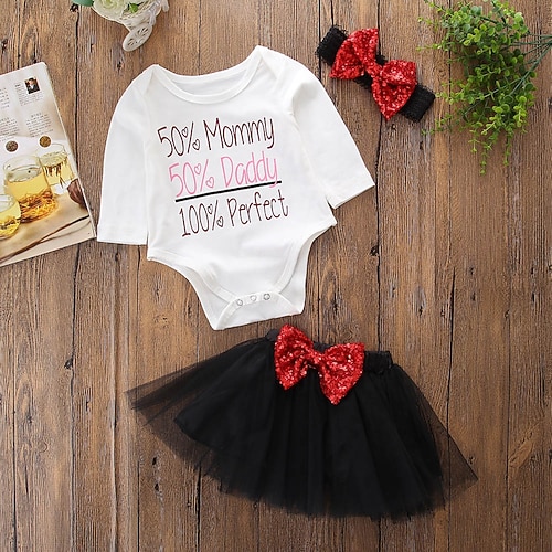 

Baby Girls' Clothing Set Simple Birthday Daily Weekend Cotton Black Print Solid Colored Long Sleeve Regular / Toddler / Fall / Spring