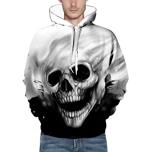 

Men's Hoodie Black Hooded Skull 3D Print Halloween Weekend Winter Fall Clothing Apparel Hoodies Sweatshirts Long Sleeve Loose Fit