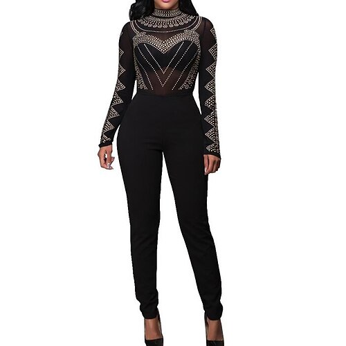 

Women's Jumpsuit Solid Colored Crew Neck Holiday Long Sleeve Blue Black Wine S M L Spring
