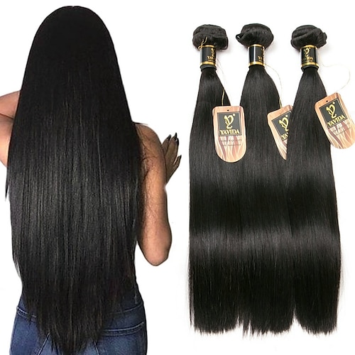 

3 Bundles Hair Weaves Brazilian Hair Straight Human Hair Extensions Remy Human Hair 100% Remy Hair Weave Bundles 300 g Natural Color Hair Weaves / Hair Bulk Human Hair Extensions 8-28 inch Natural