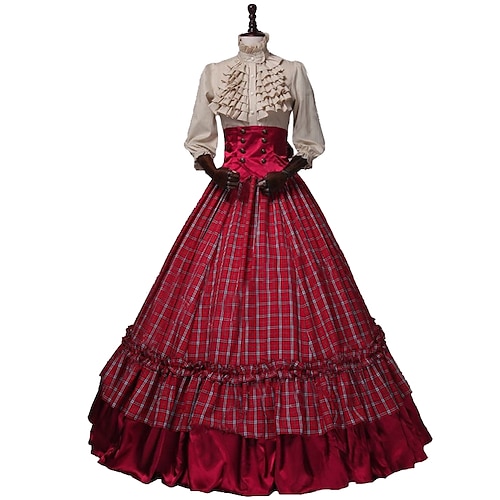 

Victorien Renaissance Costume Femme Tenue Rouge Doré Vintage Cosplay 50% Coton / 50% Polyester Manches 3/4 Gigot / Ballon