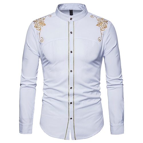 

Men's Shirt Floral Collar Standing Collar Business Daily Basic Long Sleeve Slim Tops Work Casual Daily White Black Wine / Wedding