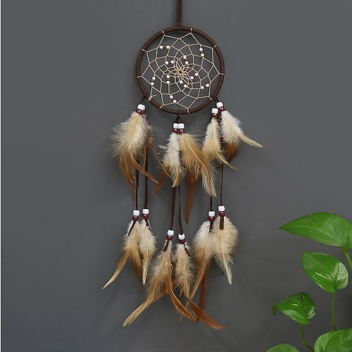 

Dream Catcher Flower Pattern Handmade Gift with Gradient Feather and Beaded Wall Hanging Decor Art Indian Style 5511 cm