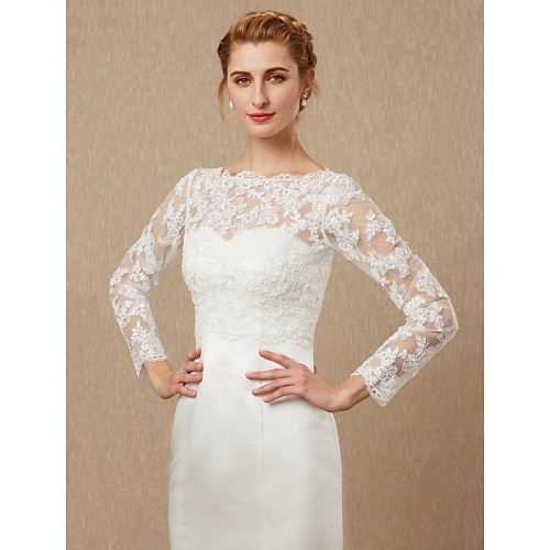 

Long Sleeve Shrugs Lace / Tulle Wedding / Party / Evening Women's Wrap With Appliques / Button