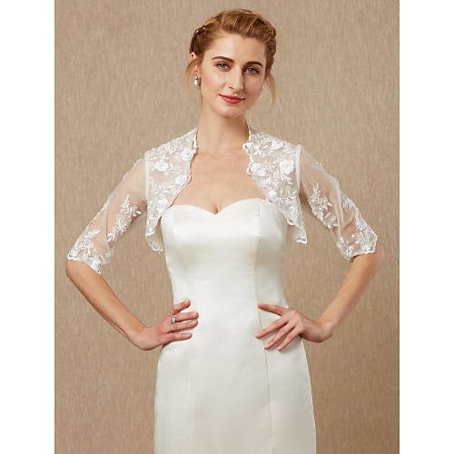

Half Sleeve Shrugs Lace / Tulle Wedding / Party / Evening Women's Wrap With Lace / Beading / Appliques