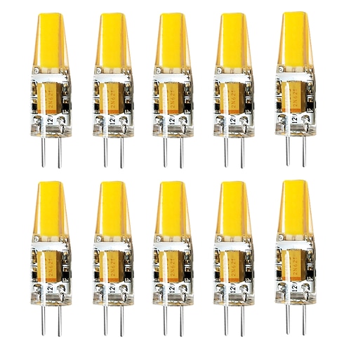 

10pcs G4 2W 200lm COB LED Bi-pin Light Bulb Dimmable for Cabinet Light Ceiling Lights RV Boats Outdoor Lighting 20W Halogen Equivalent Warm White DC12V