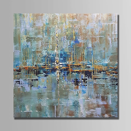 

Oil Painting 100% Handmade Hand Painted Wall Art On Canvas Blue Line Abstract Modern Home Decoration Decor Rolled Canvas No Frame Unstretched