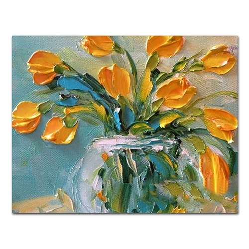 

Oil Painting Hand Painted Horizontal Still Life Floral / Botanical Comtemporary Modern Stretched Canvas