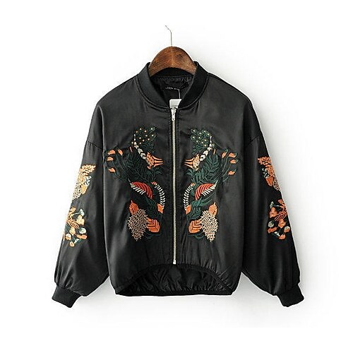 

Women's Jacket Daily Spring Short Coat Sporty Jacket Long Sleeve Geometric Blushing Pink Black