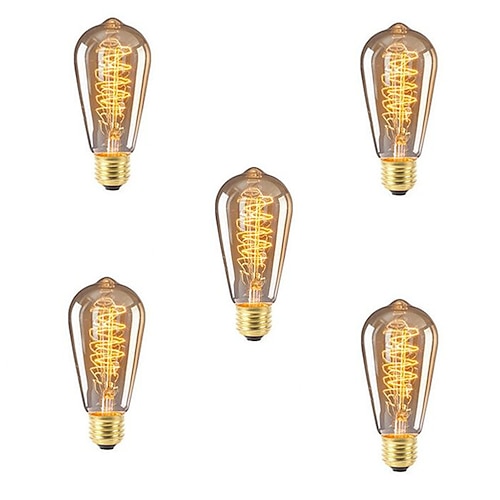 

5pcs 60W Edison Vintage Incandescent Light Bulb E26 E27 Dimmable Decorative Antique Filament Lamp Bulb for Indoor Wall Hanging Ceiling Light Fixtures Amber Warm 220-240V