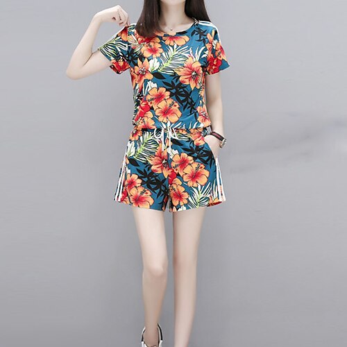 

Women's Streetwear Floral Daily Going out Two Piece Set Set Pant Tops / Slim