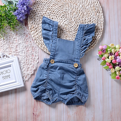 

Baby Girls' Romper Casual Streetwear Daily Sports Light Blue Solid Colored Backless Modern Style Ruched Sleeveless / Toddler / Spring / Summer / Ruffle
