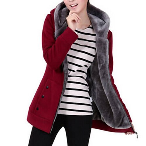 

Women's Parka Daily Holiday Winter Fall Spring Regular Coat Hooded Loose Fit Basic Casual Jacket Long Sleeve Solid Color Solid Colored Wine Black Green / Causal / Rivet / Pocket / Maternity / Lined