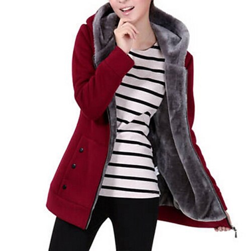 

Damen Winterjacke Täglich Festtage Winter Herbst Frühling Standard Mantel Mit Kapuze Lockere Passform Basic Casual Jacken Langarm Feste Farbe Einfarbig Wein Schwarz Grün / Normal / Niete / Tasche