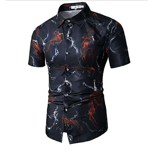 

Men's Shirt Floral Plus Size Shirt Collar Daily Short Sleeve Tops Chinoiserie Black