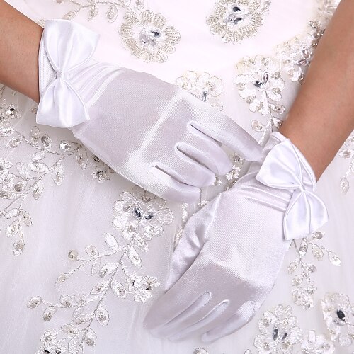 

Stretch Satin Wrist Length Glove Bridal Gloves With Butterfly Wedding / Party Glove