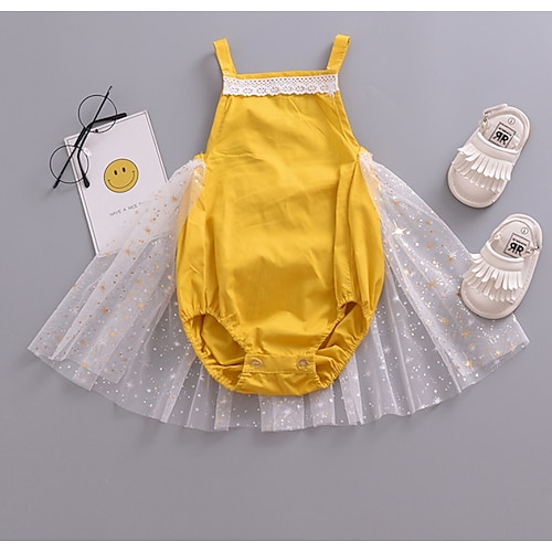 

Baby Girls' Bodysuit Daily Holiday Cotton Yellow Patchwork Mesh Sleeveless / Toddler / Cute / Summer