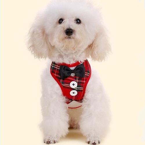 

Dog Harness Plaid / Check Classic Bowknot Animals Wedding Party Dog Clothes Puppy Clothes Dog Outfits Red Black Costume for Girl and Boy Dog Fabric S M L