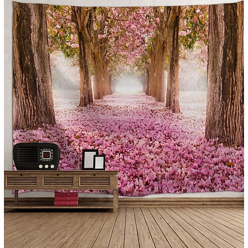 壁タペストリーアート装飾毛布カーテンピクニックテーブルクロスぶら下げ家の寝室のリビングルーム寮の装飾風景カーテン花落ちた花の木