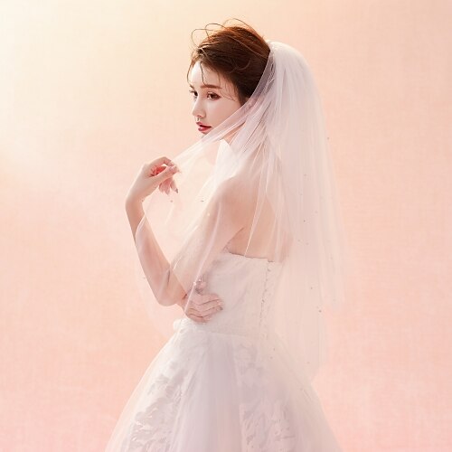

Two-tier Cut Edge / Veil Wedding Veil Elbow Veils with Pattern Tulle / Classic