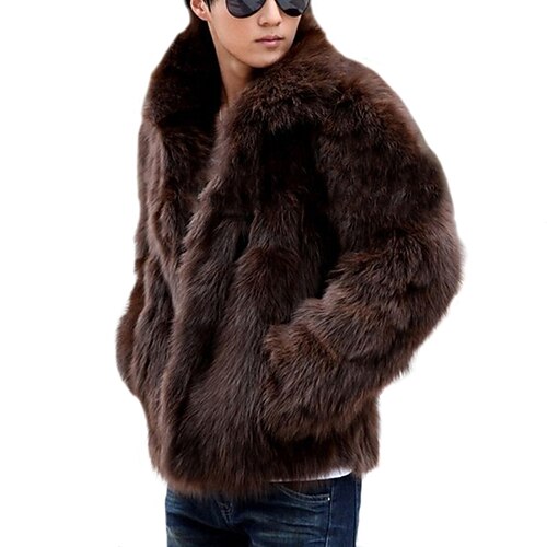 

Men's Winter Jacket Winter Coat Coat Fur Coat Daily Weekend Shirt Collar Classical Jacket Outerwear Solid Colored Black Brown White