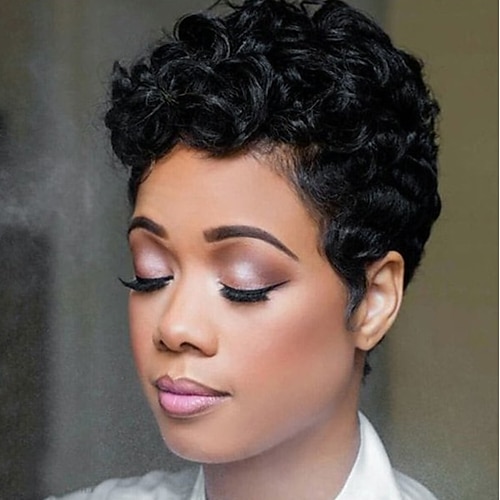 

Human Hair Blend Wig Curly Short Bob Short Hairstyles 2020 Berry Natural Black Natural Hairline Machine Made Women's Jet Black #1 8 inch