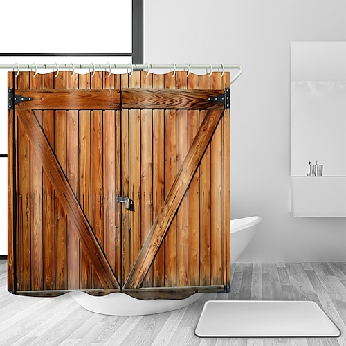 

3D Vintage Wood Plank Door Print Shower Curtain With Hooks Suitable For Separate Wet And Dry Zone Divide Bathroom Shower Curtain Waterproof Oil-proof Polyester Waterproof Fabric 70in
