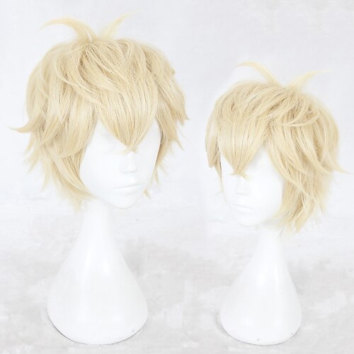 

Synthetic Wig Straight Layered Haircut Wig Short Blonde Synthetic Hair Men's Natural Hairline Blonde