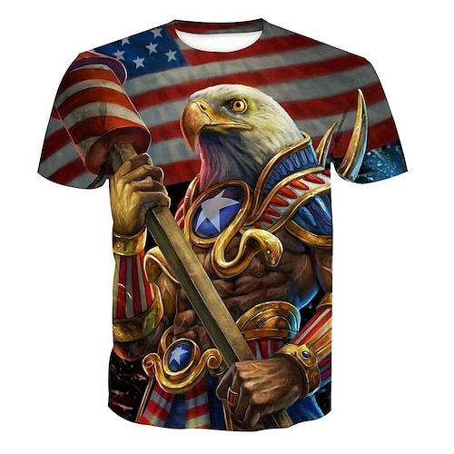 

Men's T shirt Tee Shirt Tee Graphic Animal American Flag Independence Day National Flag Round Neck Purple Rainbow Black 3D Print Plus Size Party Daily Short Sleeve Clothing Apparel Chic & Modern