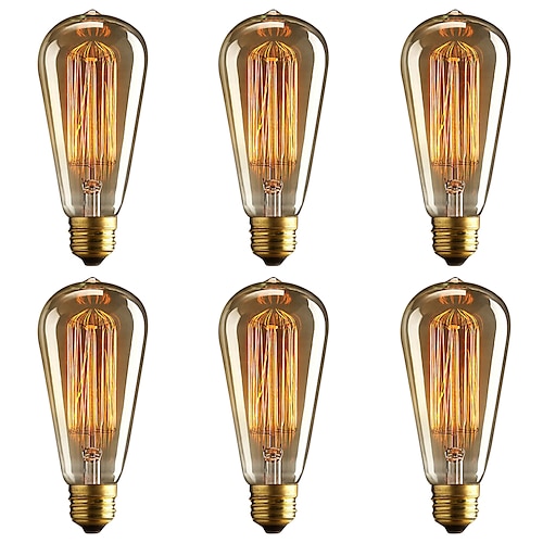 

6pcs 40W Edison Vintage Incandescent Light Bulb Dimmable E26 E27 ST64 Candelabra Filament Amber Warm White for Lighting Fixture 220V 110V