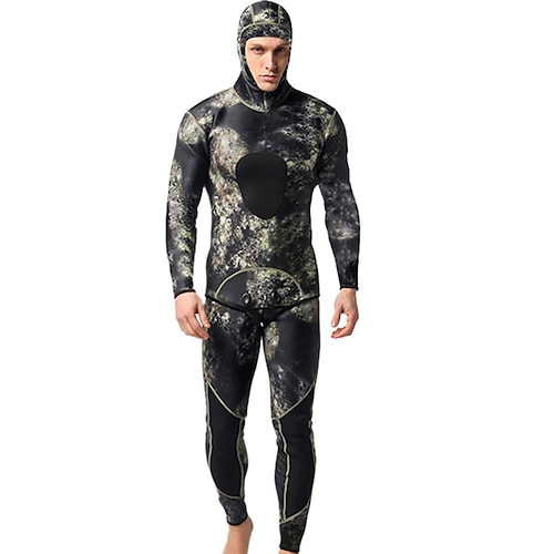 

MYLEDI Men's Full Wetsuit 3mm SCR Neoprene Diving Suit Thermal Warm UPF50 Quick Dry High Elasticity Long Sleeve 2 Piece Hooded - Swimming Diving Surfing Scuba Camo / Camouflage Spring Summer Winter