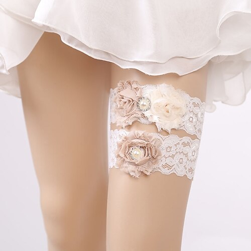 

Lace Classic Jewelry / Vintage Style Wedding Garter With Rhinestone / Pearl / Floral Garters Wedding / Party & Evening