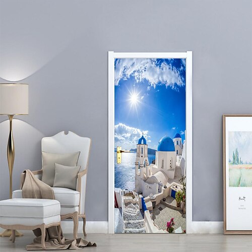 

Mediterranean Scenery Door Stickers Decorative Waterproof Door Decal Decor