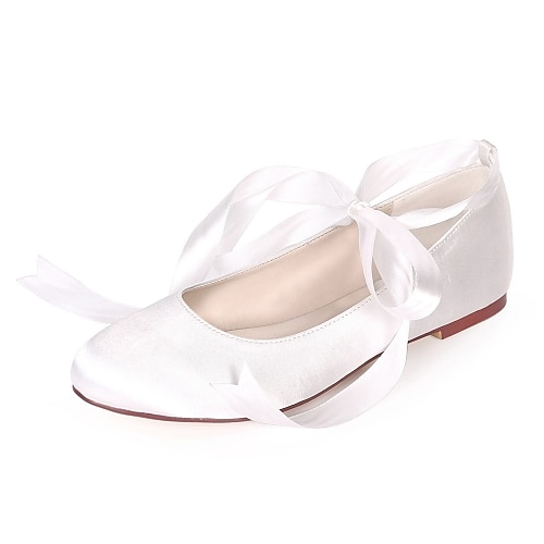 

Women's Flats Lace Up Sandals Plus Size Wedding Flats Bridesmaid Shoes Ribbon Tie Flat Heel Round Toe Ballerina Wedding Party & Evening Satin Spring & Summer Solid Colored White Champagne Silver