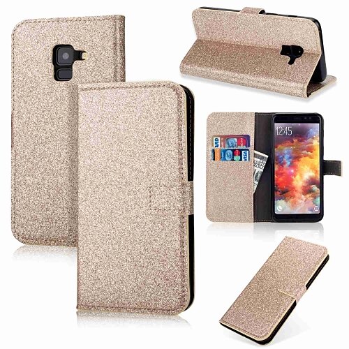 

Phone Case For Samsung Galaxy Full Body Case A5(2018) A3 A5 A8 2018 A8 2018 A5(2016) A3(2016) Wallet Card Holder Flip Solid Colored Glitter Shine Hard PU Leather