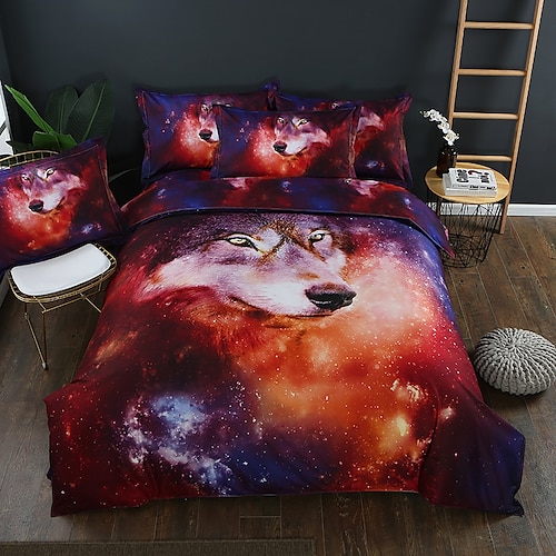 

3D Printing Home Bedding Duvet Cover Sets Soft Microfiber For Kids Teens Adults Bedroom Wolf 1 Duvet Cover 1/2 Pillowcase Shams