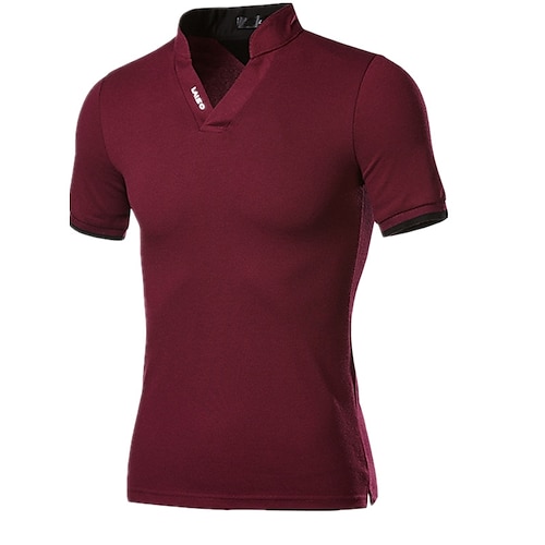 

Men's T shirt Graphic Solid Colored Letter Stand Collar Daily Weekend Short Sleeve Slim Tops Cotton Green White Black