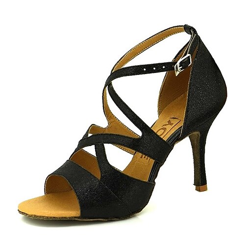 Pentru femei Pantofi Dans Latin / Pantofi Salsa Sclipici Spumant / Imitație de Piele Buclă Sandale / Călcâi Cataramă / Legătură Panglică Toc Personalizat Personalizabili Pantofi de dans Auriu / Rosu