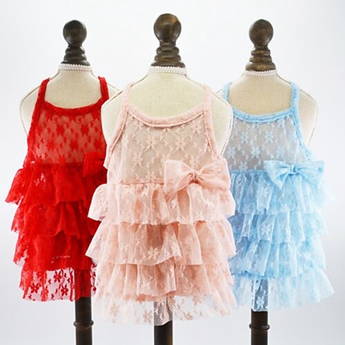 

Dog Cat Pets Dress Puppy Clothes Patterned Floral Botanical Lace One Piece Party Dog Clothes Puppy Clothes Dog Outfits Red Blue Pink Costume for Girl and Boy Dog Net XS S M L XL