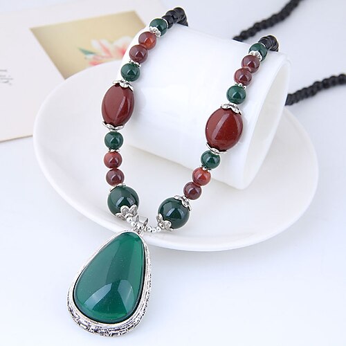 

Pendant Necklace Long Necklace For Women's Aventurine Daily Resin Alloy Long faceter Rosary Chain Drop