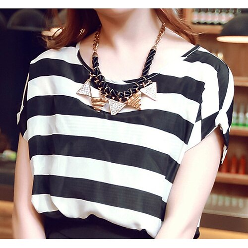 

Per donna Blusa Fantasia geometrica Rotonda Arcobaleno Giornaliero Manica corta Abbigliamento / Morbido