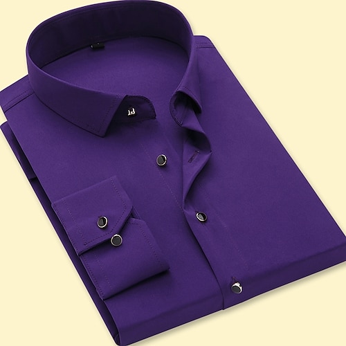 Men's Dress Shirt Button Up Shirt Collared Shirt Black Navy Blue Purple Long Sleeve Plain Collar Spring &  Fall Wedding Party Clothing Apparel