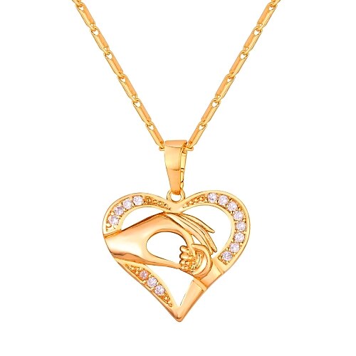 Cubic Zirconia tiny diamond Pendant Necklace Mother Daughter Heart Hollow Heart Ladies Fashion Copper Rose Gold Gold Silver 55 cm Necklace Jewelry For Daily