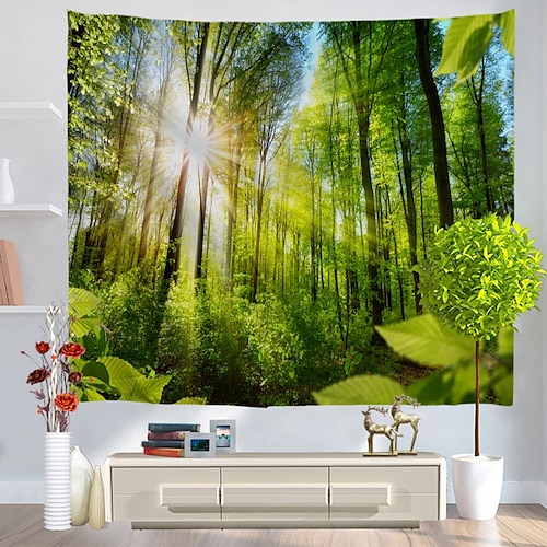 

Wall Tapestry Art Decor Blanket Curtain Picnic Tablecloth Hanging Home Bedroom Living Room Dorm Decoration Forest Nature Landscape Sunshine Through Tree