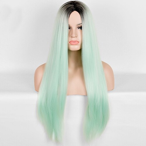 Synthetic Wig Straight European Straight Wig Long Green Synthetic Hair Women's Heat Resistant Ombre Hair Green