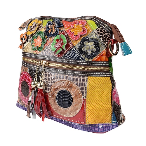 

Women's Retro Handbags Messenger Bag Shoulder Messenger Bag Cowhide Tassel Vintage Daily Office & Career Rainbow