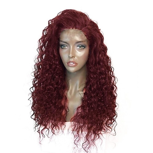 

Synthetic Lace Front Wig Curly Layered Haircut Lace Front Wig Long Burgundy#530 Synthetic Hair Women's with Baby Hair Heat Resistant Elastic Burgundy